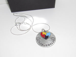 Personalized autism awareness necklace, Personalized mothers necklace with kids names, , hand stamped jewelry