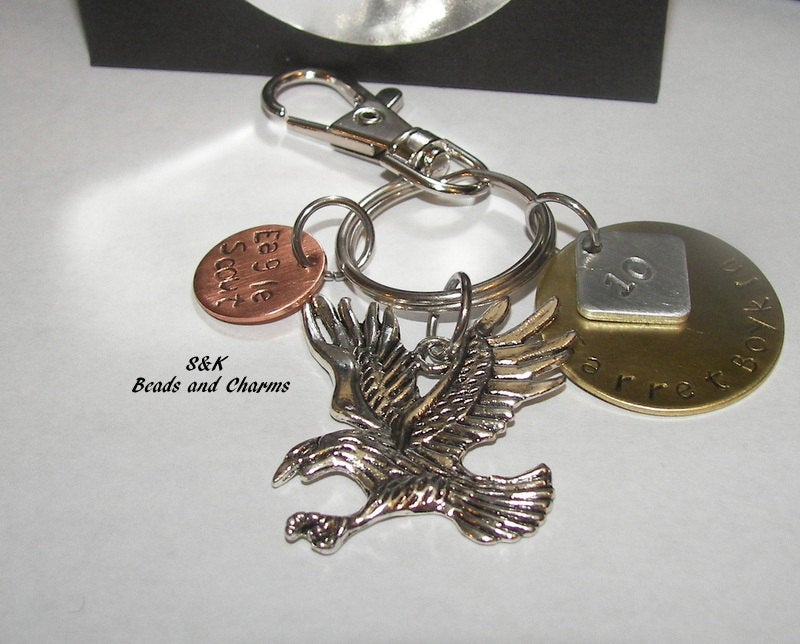 Eagle scout key ring gift, hand stamped personalized scout gifts