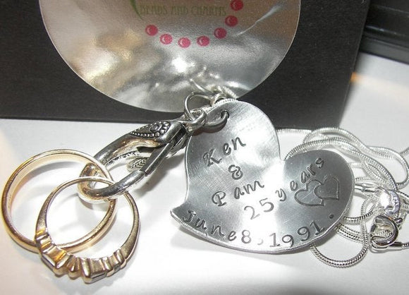 Ring holder anniversary gift,  hand stamped  personalized jewelry,  pregnancy ring holder custom charm handstamped jewelry