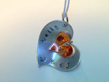 Mixed metal heart couples name  necklace, personalized jewelry and gifts,  hand stamped heart necklace, Anniversary jewelry for her