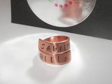personalized Copper wrap ring personalized ring, custom hand stamped mommy ring, kids names or  couples ring, name ring handstamped jewelry