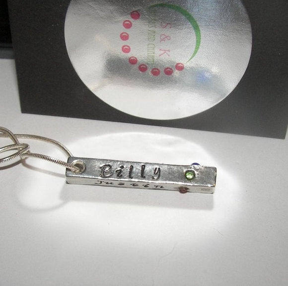 Pewter bar necklace, Personalized jewelry , Hand Stamped Necklace , mothers necklace , Mommy Necklace,  mothers Necklace, custom stamped