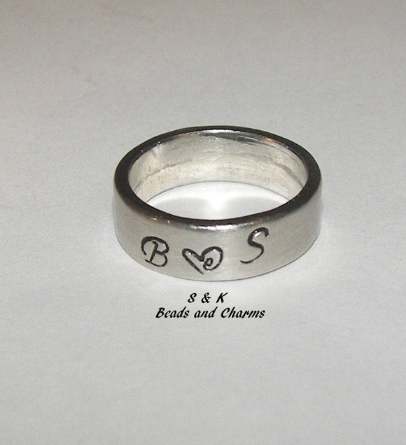 personalized pewter ring ,  mothers ring with kids name or initals, custom hand stamped jewelry handstamped jewelry
