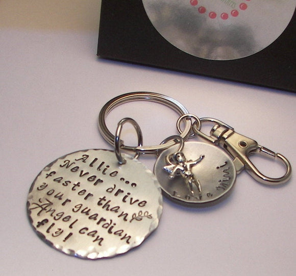 Don't drive faster than your guardian angel Sweet 16th birthday gift for new driver, Hand stamped personalized jewelry, custom jewelry
