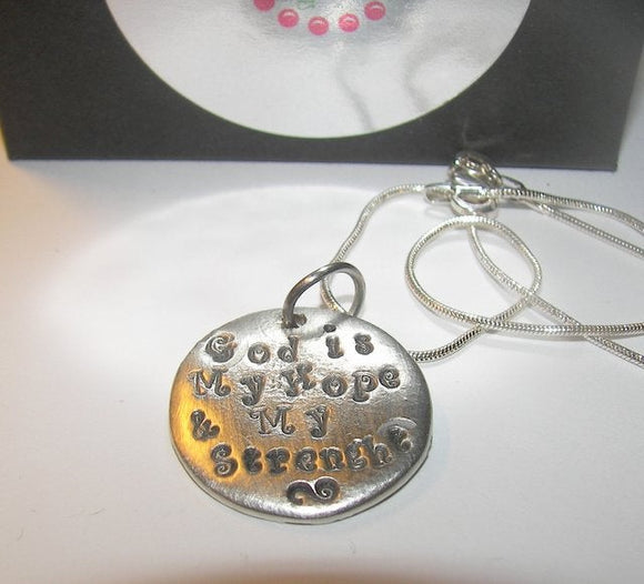 God is my hope, hand stamped jewelry, stamped pewter charms, engraved jewelry, mommy necklace, hand stamped, mothers necklace, custom stamp