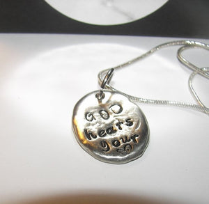 God hears your heart, hand stamped jewelry, stamped pewter charms, personalized jewelry, mommy necklace, hand stamped,  personalized jewelry