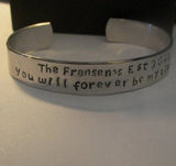 You will forever be my always, couples bracelet, custom cuff bracelet, men's cuff, hand stamped jewelry, personalized jewelry, men's jewelry