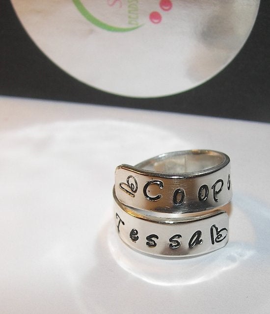 Personalized Mommy ring, kids names wrap ring, Mother's custom hand stamped jewelry handstamped jewelry