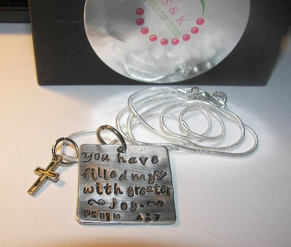 You have filled my Heart with greater joy Psalm 4:7,  Custom hand stamped personalized jewelry, mothers faith jewelry