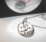 God hears your heart, hand stamped jewelry, stamped pewter charms, personalized jewelry, mommy necklace, hand stamped,  personalized jewelry