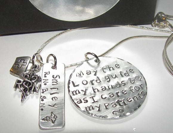 sterling May the lord guide my hands Nurses graduation  gift,  RN and  LPN custom hand stamped personalized  necklace handstamped jewelry