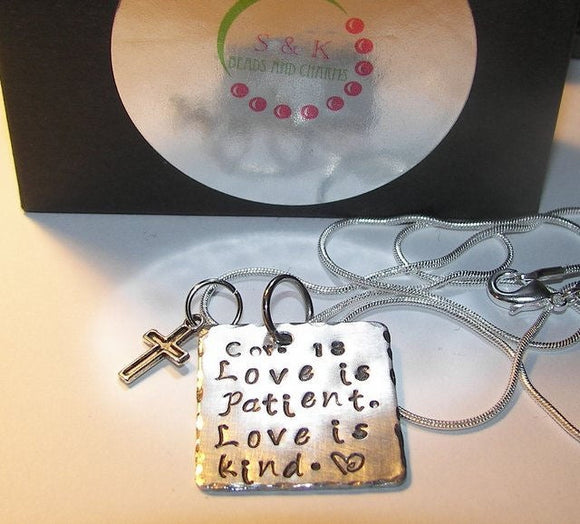 Love is Patient love is kind, Hand stamped jewelry, personalized jewelry,  faith jewelry, hand stamped jewelry, religious jewelry
