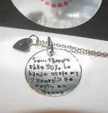 So..There's This Boy Who Stole My Heart mommy necklace, He calls me MOM , Personalized hand stamped mommy  jewelry with kid name