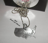 Hand stamped jewelry, personalized jewelry, custom  jewelry, best friend jewelry, USA Charm, long distanced necklace, custom jewelry