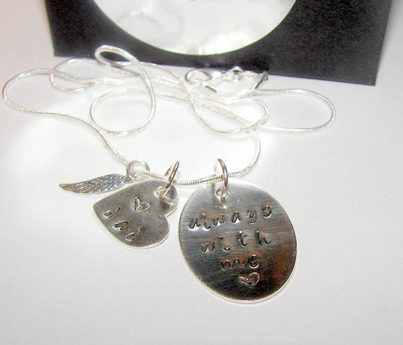 personalized sterling silver Always with me memorial necklace,  custom personaled hand stamped mommy necklace,