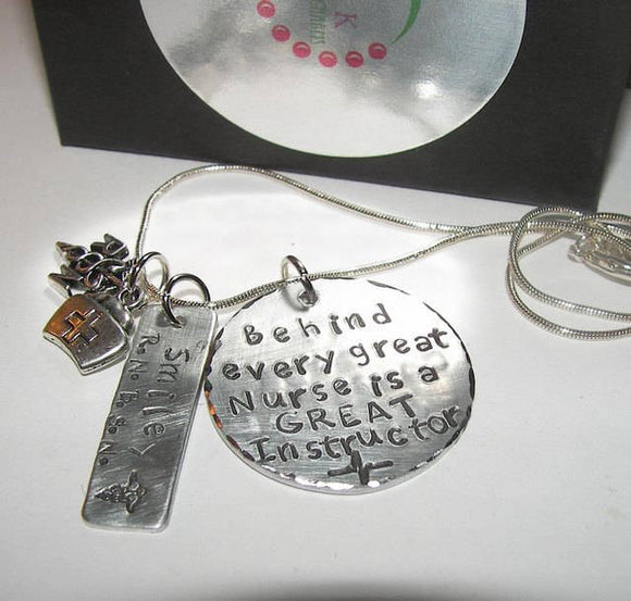 Sterling silver Nurses instructor gift, Custom personalized hand stamped jewelry for nurse, gift for nurse