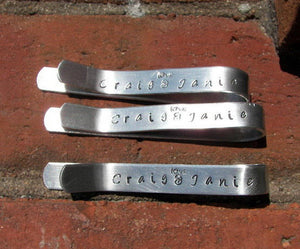 Personalized tie clip set for grooms men, father of the bride personalized jewelry, hand stamped jewelry gift for men handstamped jewelry