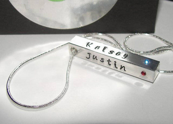 4 sided bar necklace for Mothers, Personalized Mothers Day Gift with Kids Names, Custom Hand Stamped Jewelry