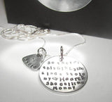 So there 's this girl custom hand stamped mom necklace, Custom personalized hand stamped jewelry with  kids name for  mom,