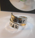 Sterling silver wrap ring with kids names,  personalized hand stamped mom ring,  Customized ring gift for mom