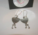 Music lover custom hand stamped personalized earrings, guitar pick musical earrings, gift for music  lover handstamped jewelry