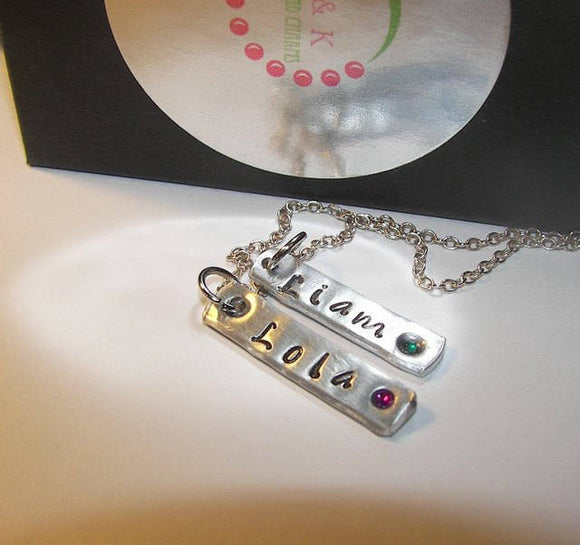 Mommy necklace with kids names, custom personalized hand stamped mothers necklace, Jewlery with kids names and birthstones for mom