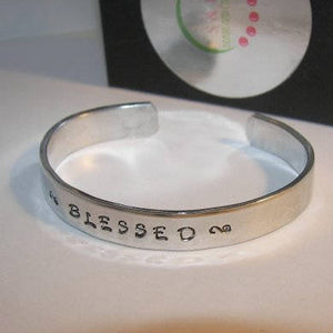 Sterling silver Blessed Cuff Bracelet,  Daily Reminder Inspirational Jewelry, Motivational Bracelet Hand Stamped jewelry