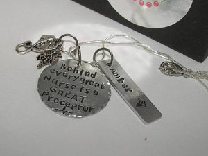 Nurses preceptor gift, Hand stamped jewelry, custom hand stamped, Behind every nurse is a, personalized, RN.LPN, hand stamped necklace