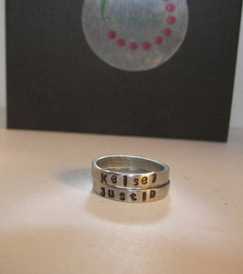 Kids name pewter stacking ring for mom, Custom personalized hand stamped jewelry stacking rings, Thin name stacking ring gift for mom