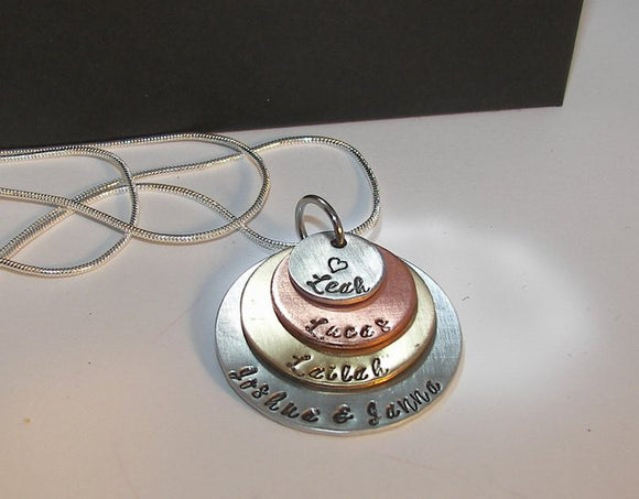 Personalized mothers necklace, mothers jewelry with kids names, custom hand stamped jewelry for mom
