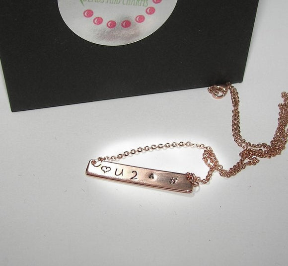 Rose gold skinny bar necklace, Custom bar necklace , personalized hand stamped jewelry, handstamped jewelry