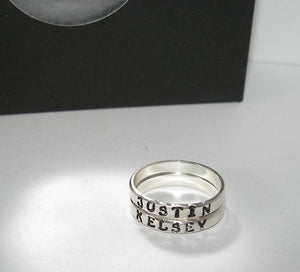 Sterling Silver hand stamped jewelry stacking name rings, Personalized mommy jewelry ring, Gift for mom from kids handstamped jewelry