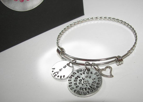 God blessed the broken road adjustable bangle bracelet, Custom personalized hand stamped jewelry for the bride, Anniversary gift for mom