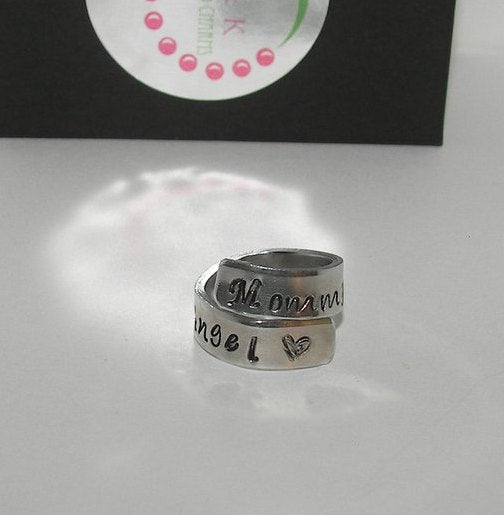 personalized Sterling silver Mommy of a angel ring, custom personalized hand stamped memorial ring, angel baby ring memorial ring for mom