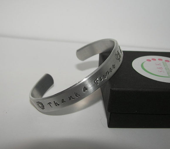 Thank a farmer cuff bracelet, Support a farmer southern farm jewelry, custom personalized hand stamped jewelry