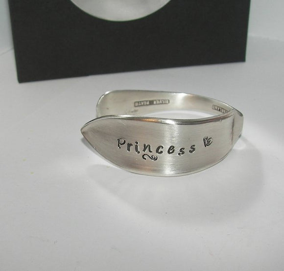 Princess vintage silverware kids  cuff, personalized hand stamped cuff bracelet, custom spoon jewelry