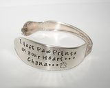 You left paw prints on my heart vintage silver plate silverware cuff, memorial pet jewelry , personalized hand stamped cuff bracelet,