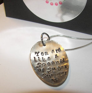 Your like surgar custom personalized spoon necklace, hand stamped spoon necklace,  vintage gift for daughter