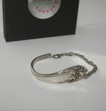 Custom Lily design vintage silverware cuff bracelet , upcyled vintage spoon handle bracelet, recycled spoon silverware jewelry