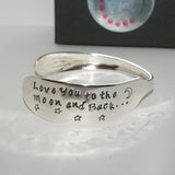 I love you to the moon and back vintage silver plate silverware cuff, personalized hand stamped cuff bracelet, custom spoon jewelry