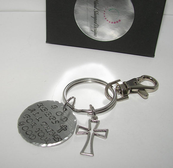 God keeps all things for your good custom stamped keychain, bible quote  incouragement gift, personalized hand stamped keyring