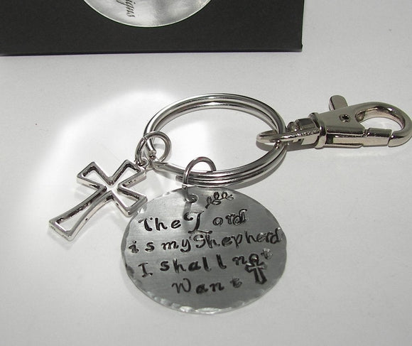 The lord is my shepherd ,custom hand stamped keyring, Psalm 23 Personalized keychainhandstamped jewelry