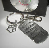 You left paw prints on my heart, pet memorial keychain,  custom personalized hand stamped keychainhandstamped jewelry