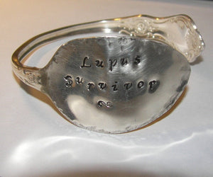 Lupus survivor jewelry vintage silverware spoon cuff bracelet, spoon jewelry cuff bracelet , custom personalized hand stamped jewelry