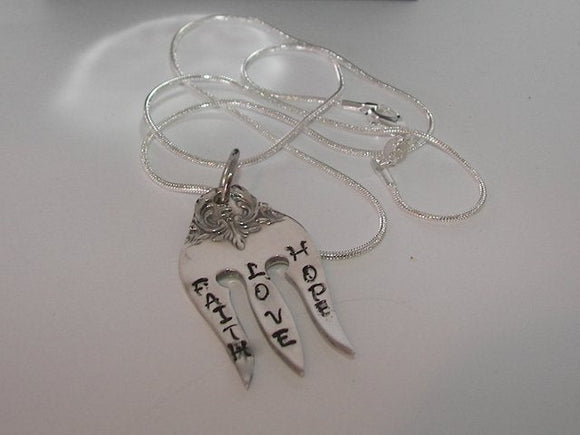 Vintage silverware fork necklace, custom personalized hand stamped silverware jewely, Recycled spoon silverware jewelry
