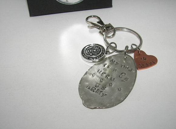 Miltary dad  Vintage silverware spoon key ring, key ring with kid name, custom personalized hand stamped  silverware jewely,