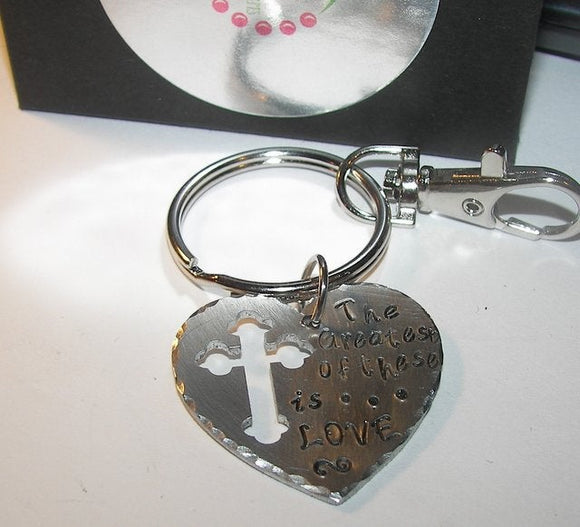 The greatest of these is love, custom handstamped keyring, Personalized keychain, hand stamped key chain, hand stamped key ring