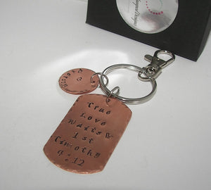 1st Timothy 4:12 true love wait , purity promise keychain, religious quote keychain, custom personalized hand stamped jewelry