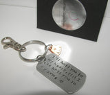I will hold you in my heart untill I can hold you in my arms, custom hand stamped keychain with name charm, personalized keychain