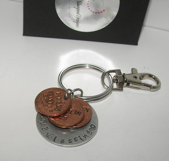 My blessing keychain with name and year penny , personalized penny jewelry , custom hand stamped jewelry and keychainshandstamped jewelry